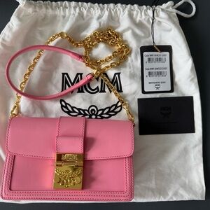 MCM Pink Crossbody Bag with Gold Chain